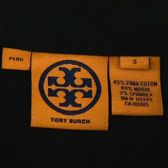 Tory Burch Size Small S Black Ruffle Collared V Neck Long Sleeve Pima Cotton Top - Picture 4 of 7